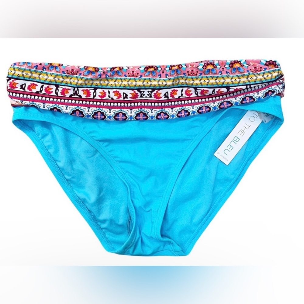 NWT Into the Bleu by Amerex Fold-Over Bikini Bottoms with Side/Back Ruching Sz 8